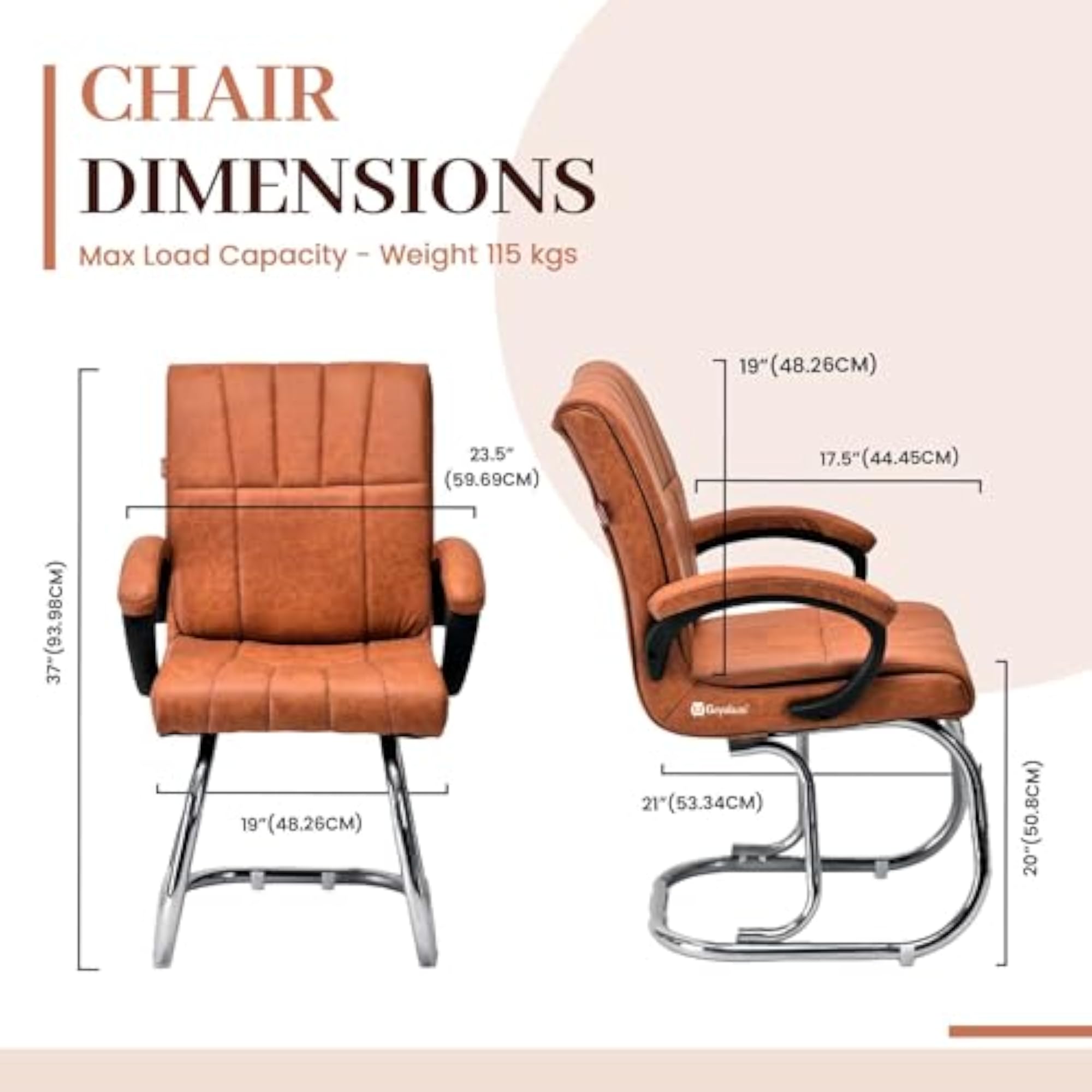 Comfortable Office Visitor Chair with Armrests, Brown
